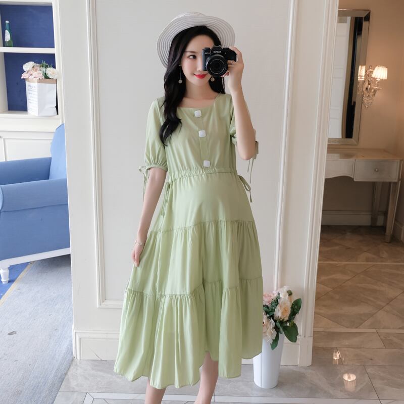 【新作】【送料無料】 9011＃2020サマーマタニティパーティーロングドレス巾着ウエストゆったりとした服妊娠中の女性妊娠 夏物 AL expec348273190347