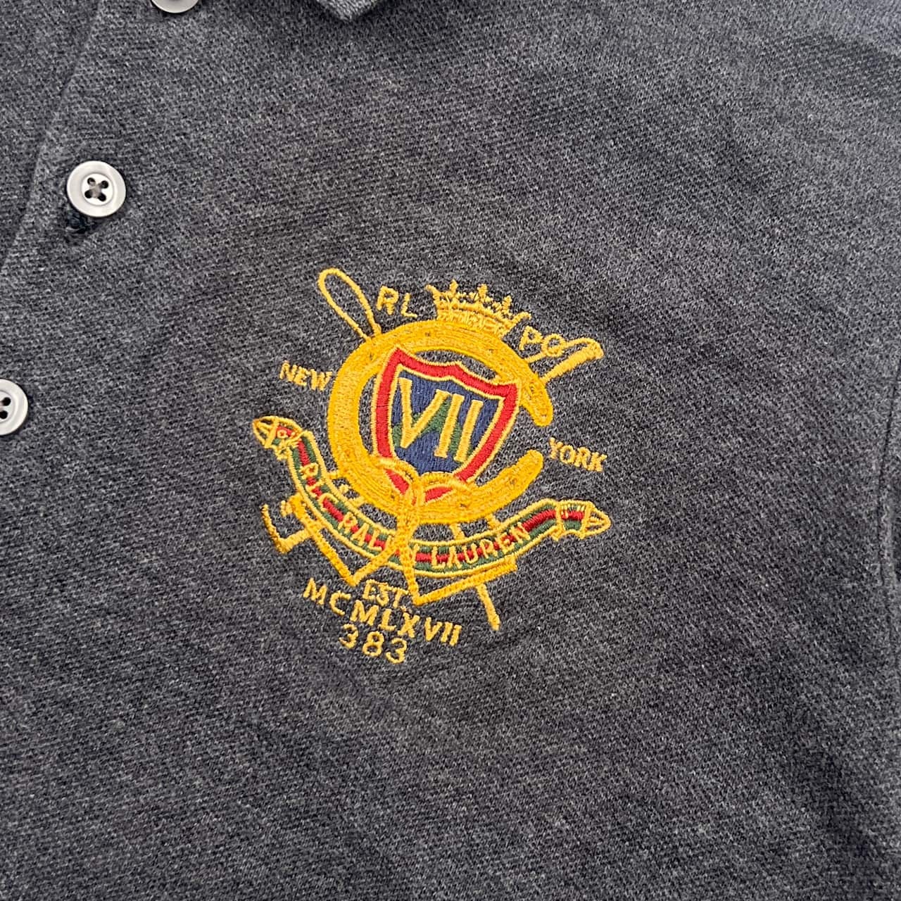 90s 00s RALPH LAUREN ラルフローレンワンポイント 長袖 ポロシャツ L/ダークグレー レディース