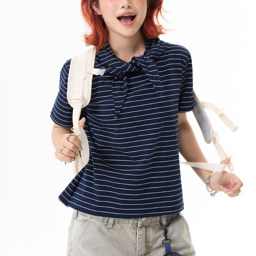 border short-sleeved tee with scarf　スカーフ付きボーダー半袖ティー　J1893