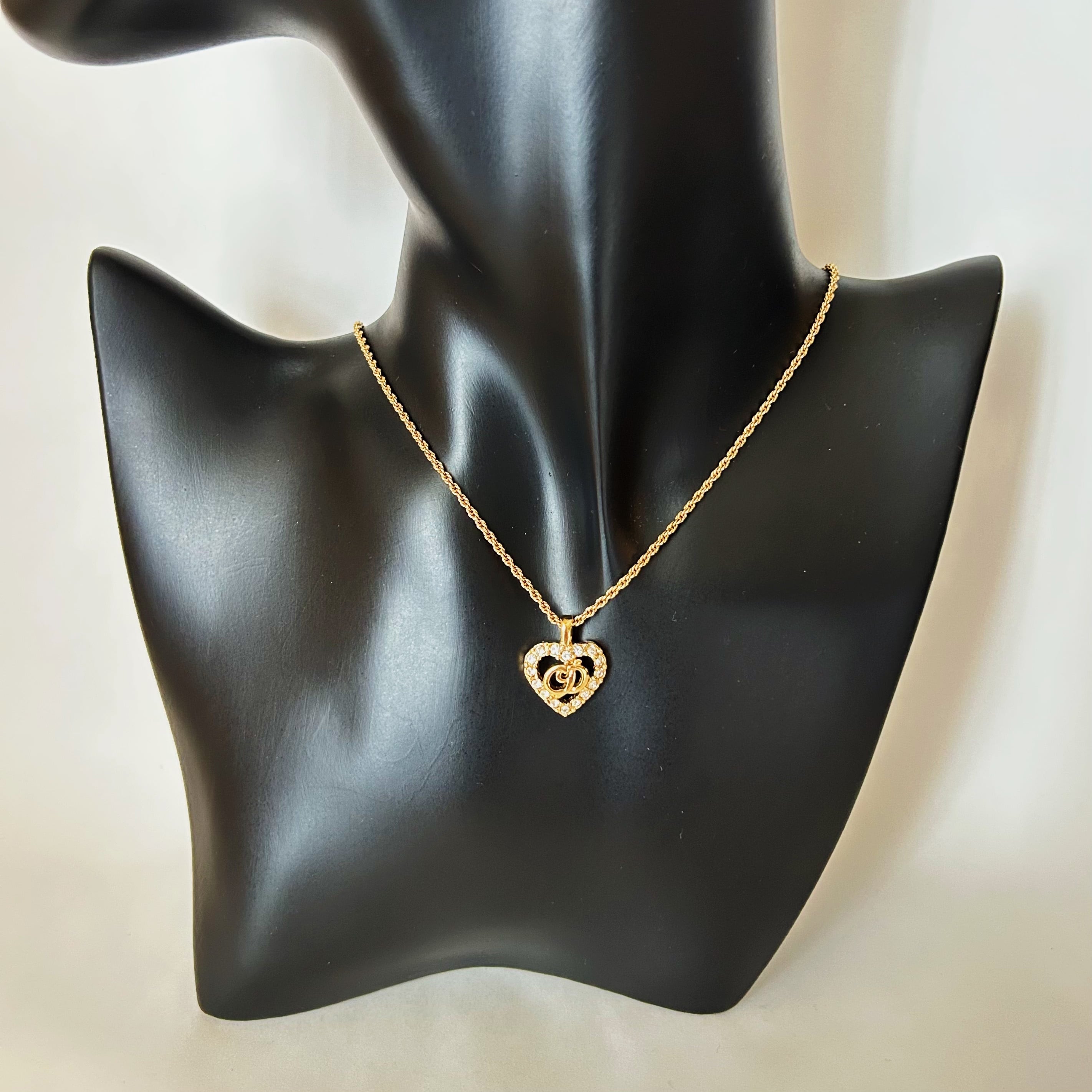 N7081】Christian Dior heart logo rhinestone necklace/クリスチャン