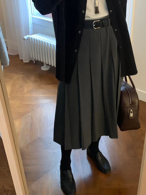 (OUNCE)  hay pleats skirt / 2color