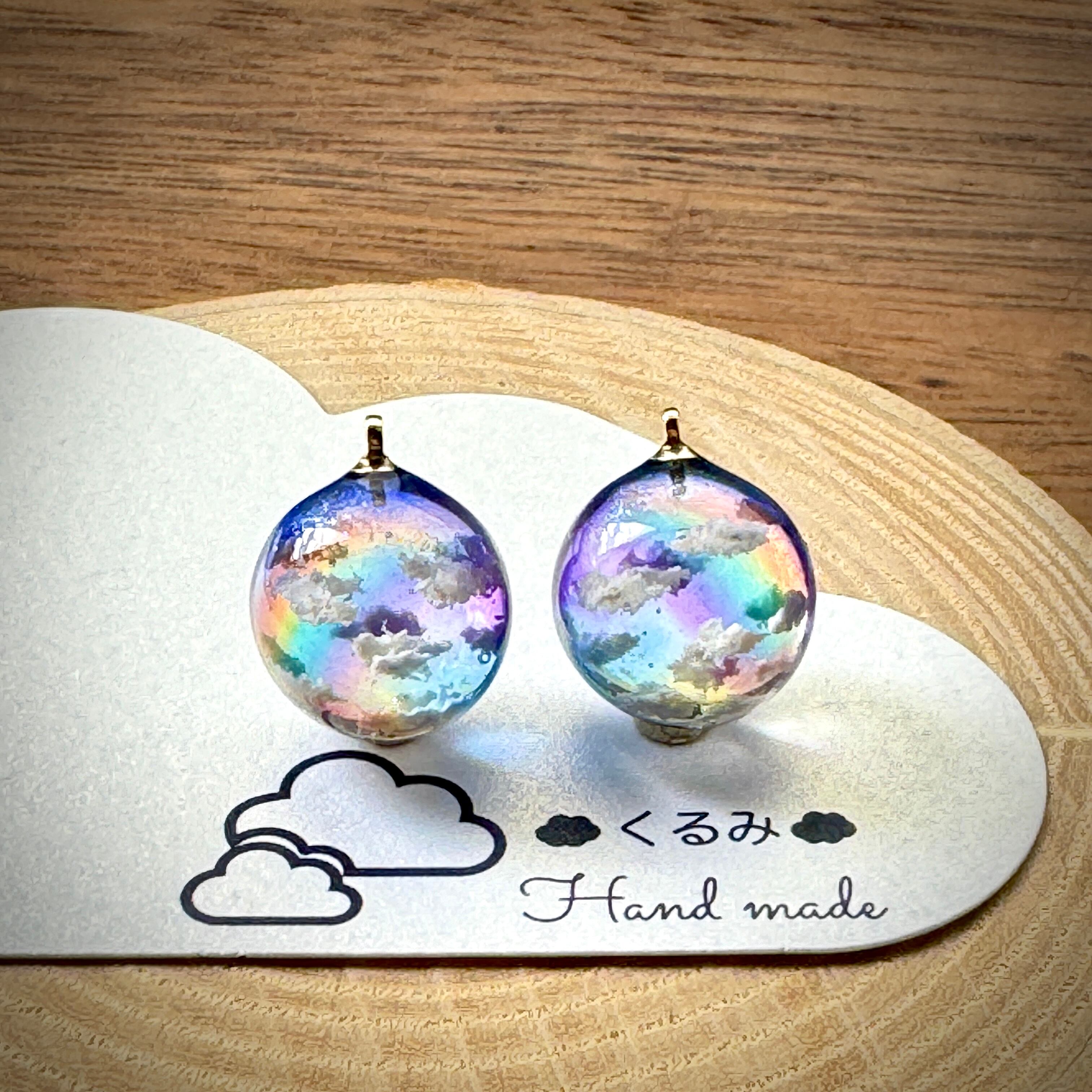 レジンピアス イヤリング 虹の空 半球 14mm a