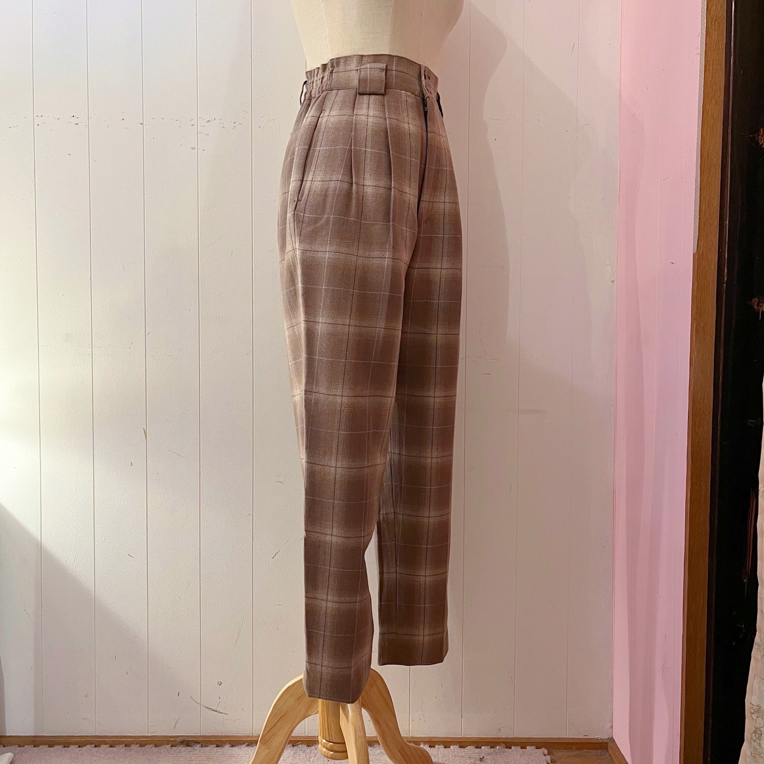 pale brown check tuck pants