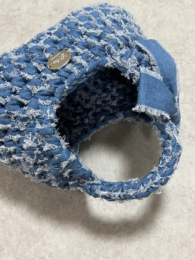 triangle denim ribbon bag large / light blue