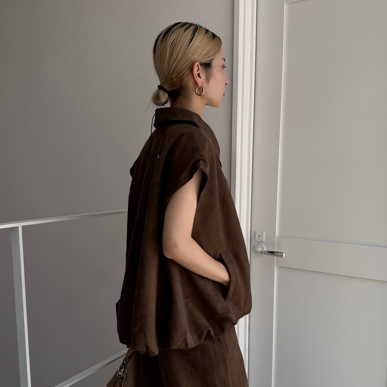 Wジップスウェードvest/ブラウン