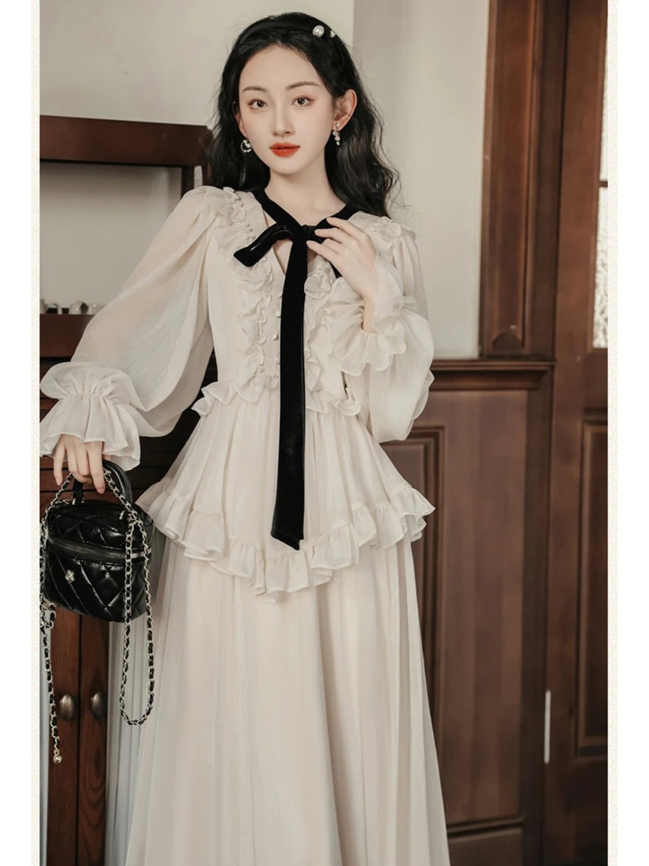 【0251】Maxi Length Frill Flare Long Sleeve Dress