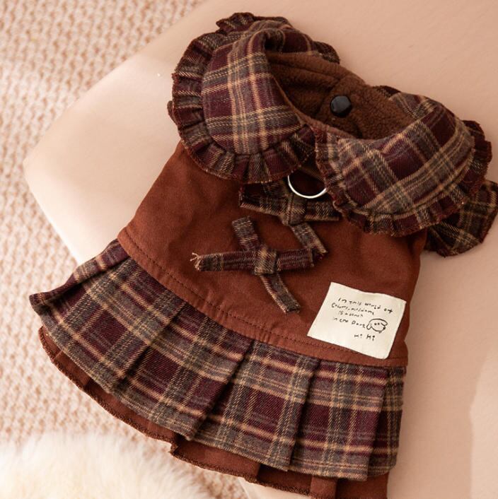 〖予約〗3102447 チェックブラウンワンピ