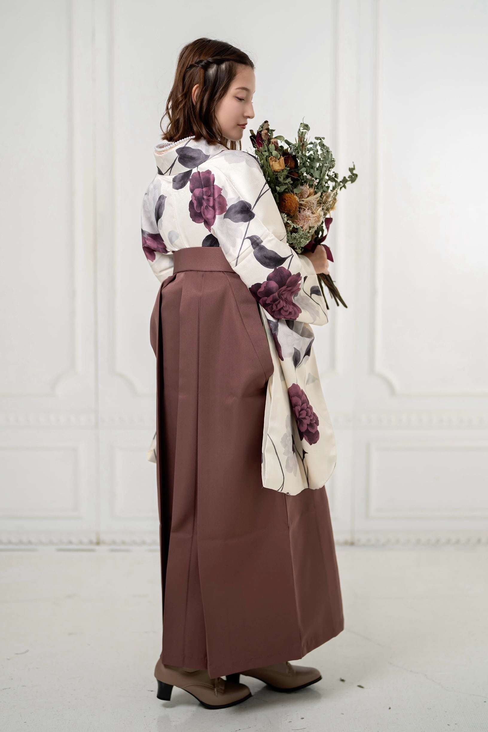 Kimono Sienne 卒業式袴3点セット ダリア 二尺袖着物 袴 ベージュ系