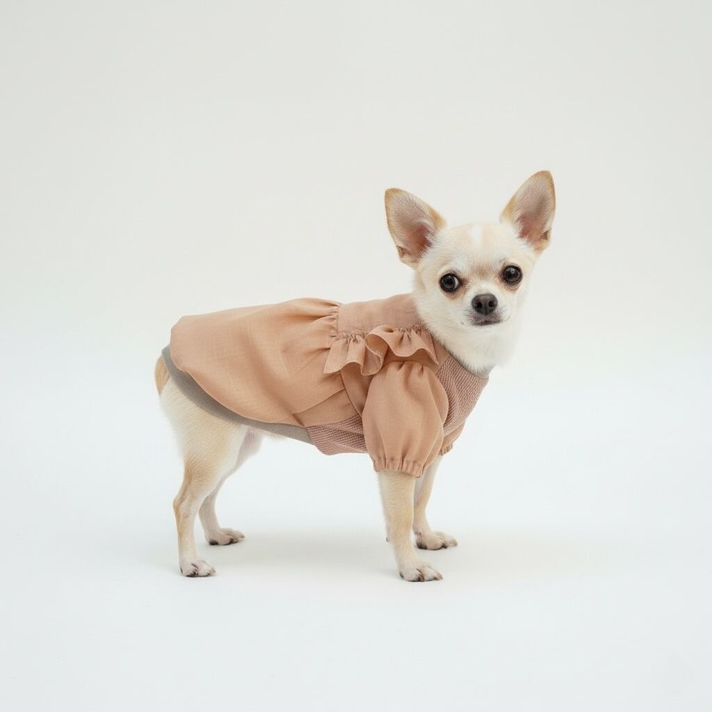犬服*シフォンフリルワンピース//ミルクティーモカ | ももさく