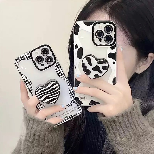 3Dゼブラ・COW柄スタンドホルダー付きiPhoneケース【2色】