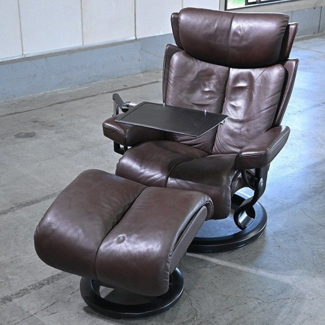 北欧ノルウェー EKORNES 50万「Magic/マジック」リクライニングソファ オットマン 本革 スイングテーブル エコーネス ストレスレスチェア【中古家具/中古インテリア/USED家具ユーズド家具/リサイクル】