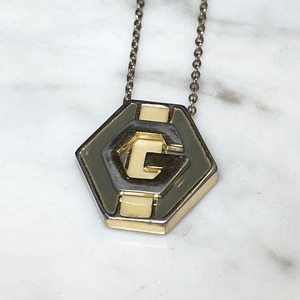 vintage GIVENCHY gold color metal hexagon pendant necklace