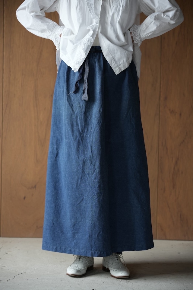 [antique]1900s french antique indigo linen apron