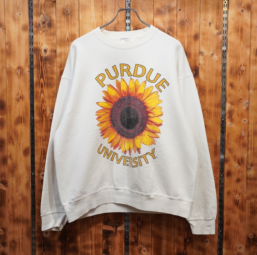 fruit of the loom super cotton ひまわり スウェット L/白 purdue university フルーツオブザルーム