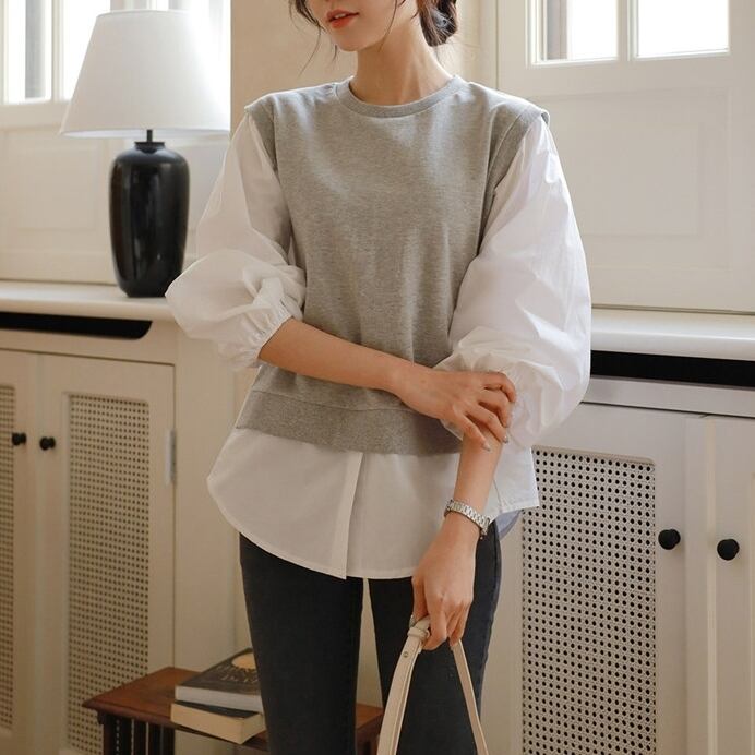 Docking Balloon Sleeve Cut and Sew blouse TO0976