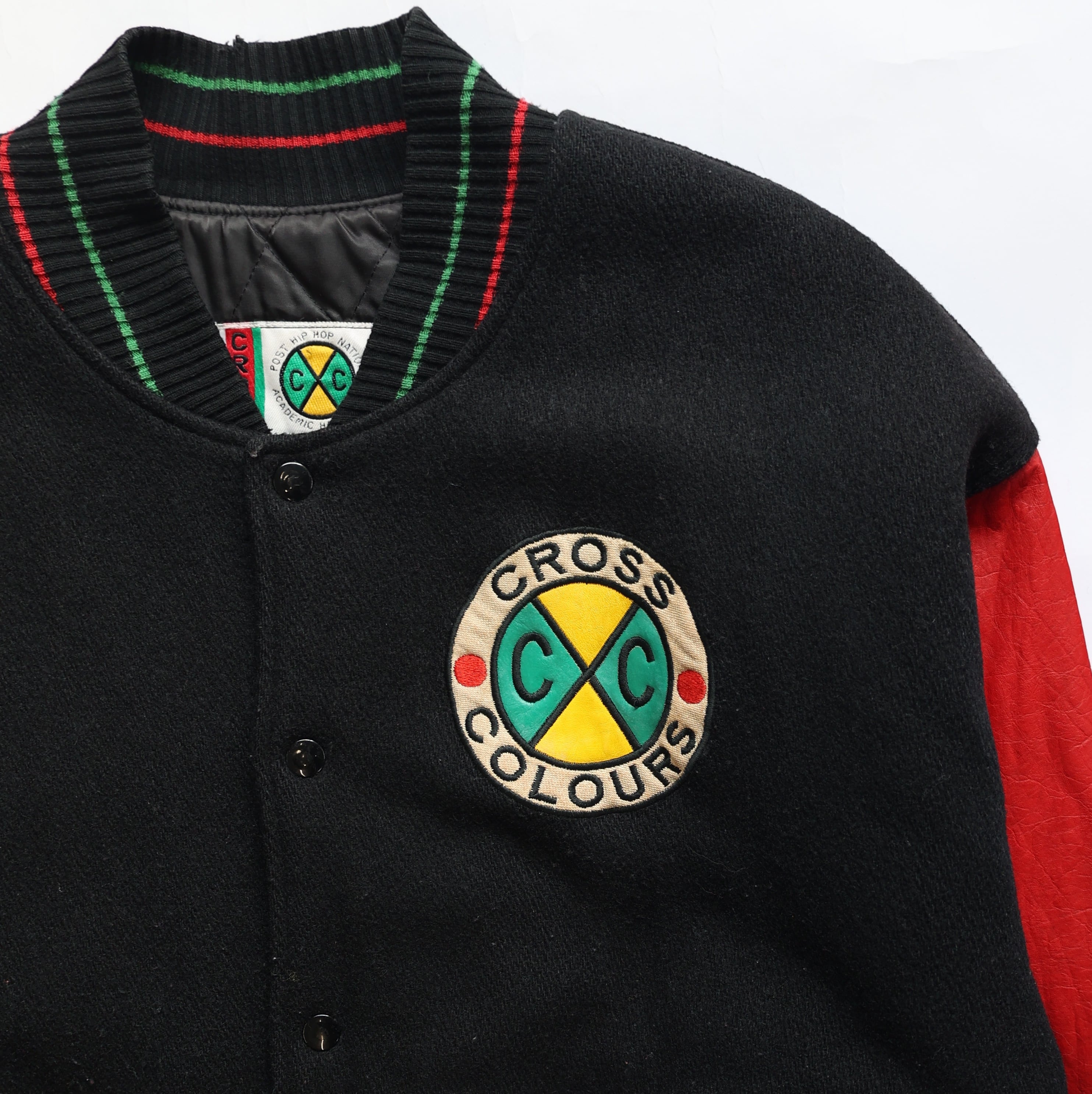 90S CROSS COLOURS WOOL LEATHER STADIUM JACKET | CLIMB SENDAI