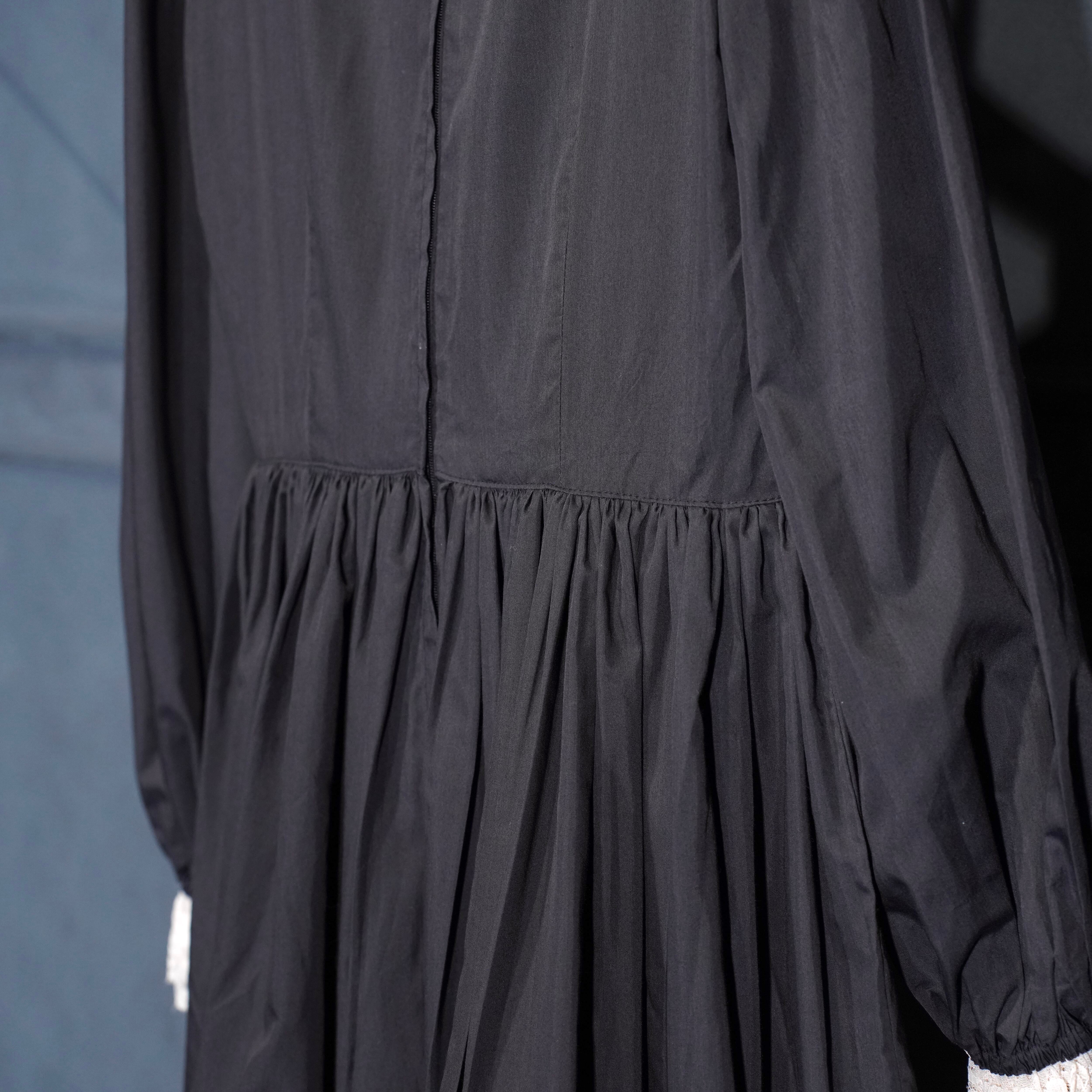 60's～70's USA VINTAGE BLACK COLOR LACE DESIGN DRESS ONE PIECE/60