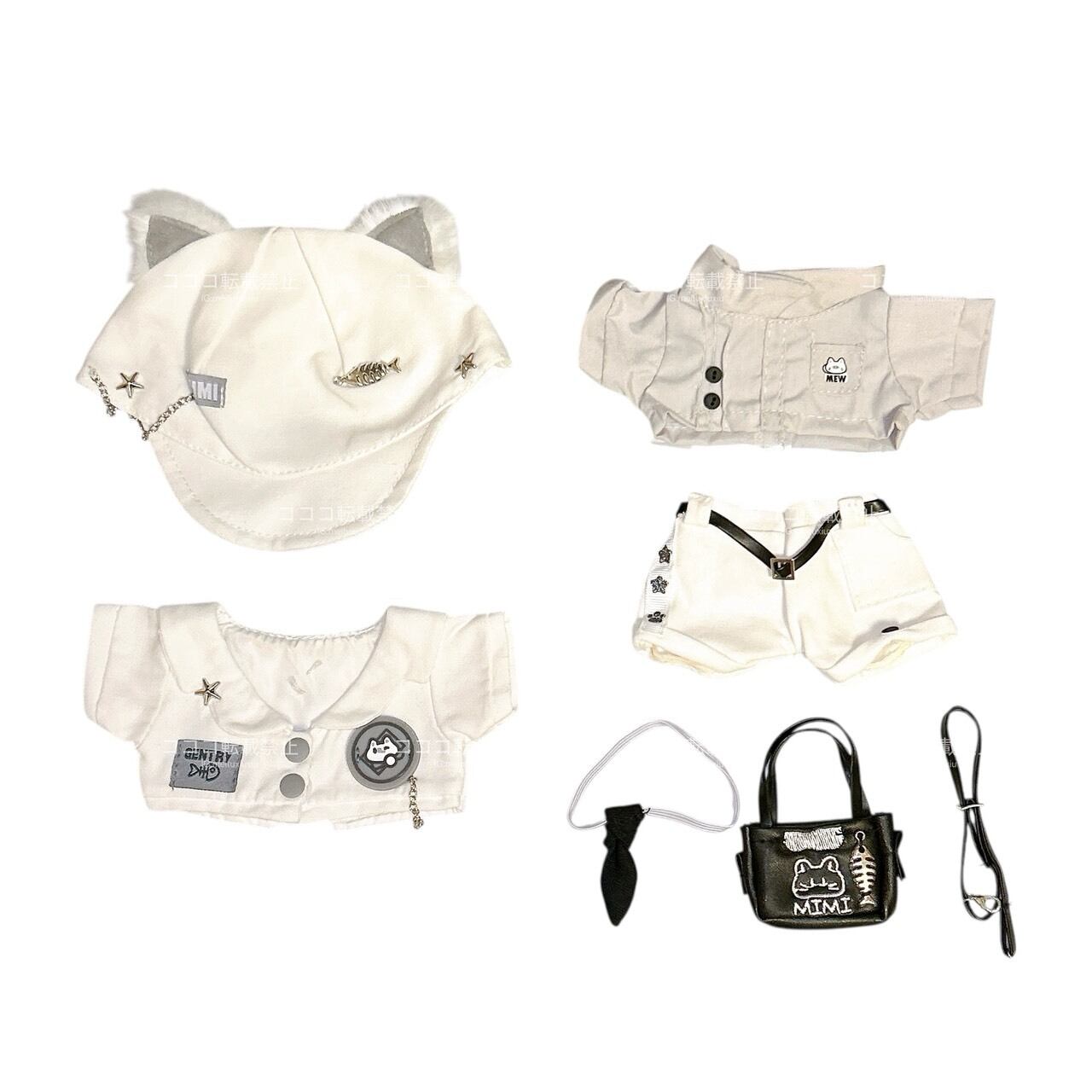 ぬい服 猫耳のおしゃれスーツ 全身セット ブラック ホワイト 20cm 韓国