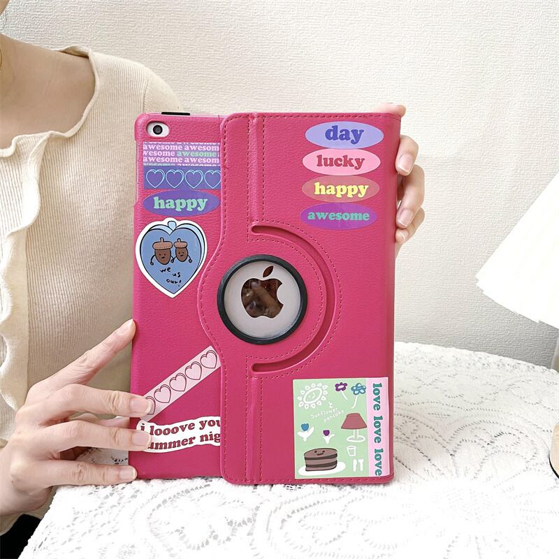 iPad Pro/iPad 2022/Air5/mini6ケース ピンク 可愛い シール付き アイ