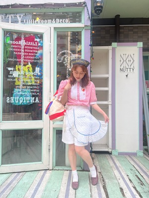 40's white×blue dot organdy apron