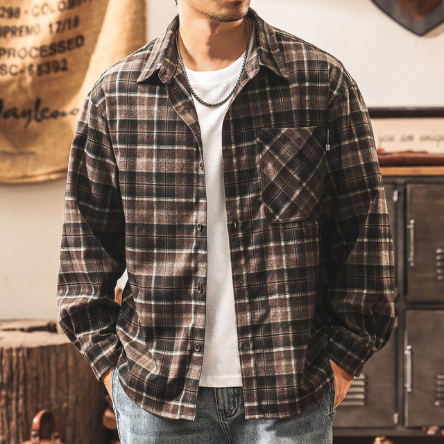 Single pocket vintage check shirt( 3color )
