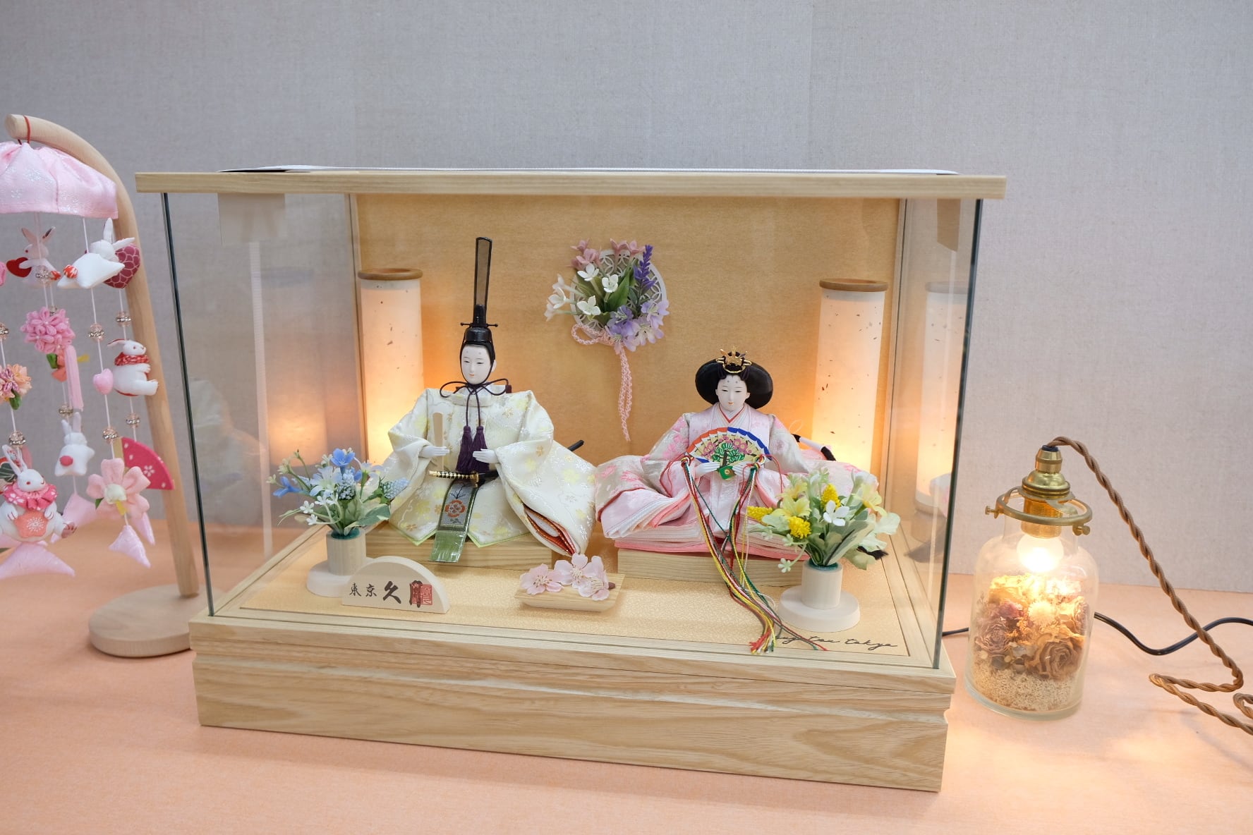 雛人形 ケース飾り | 久月 親王ケース飾り |おしゃれ 木目調 女の子 花
