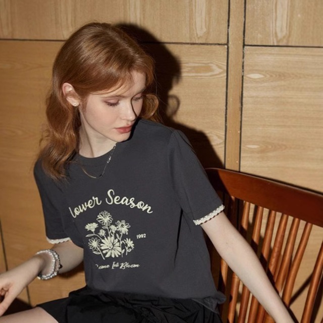 【girly dream シリーズ】大きいサイズ  tシャツ レディース おしゃれ 30代 40代 50代 20代 半袖 カットソー tシャツ 春 夏 秋 半袖 レディース トップス 大人 可愛い きれいめ ダークグレー S M L XL 2XL