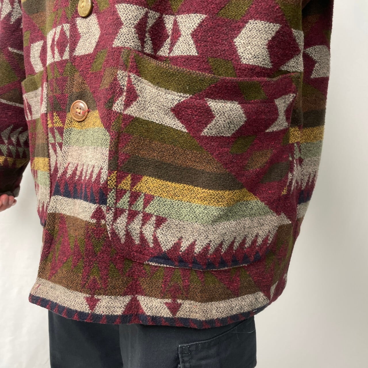 BLUE LINE ウールジャケット ネイティブ柄 メンズXL相当 古着 レッド