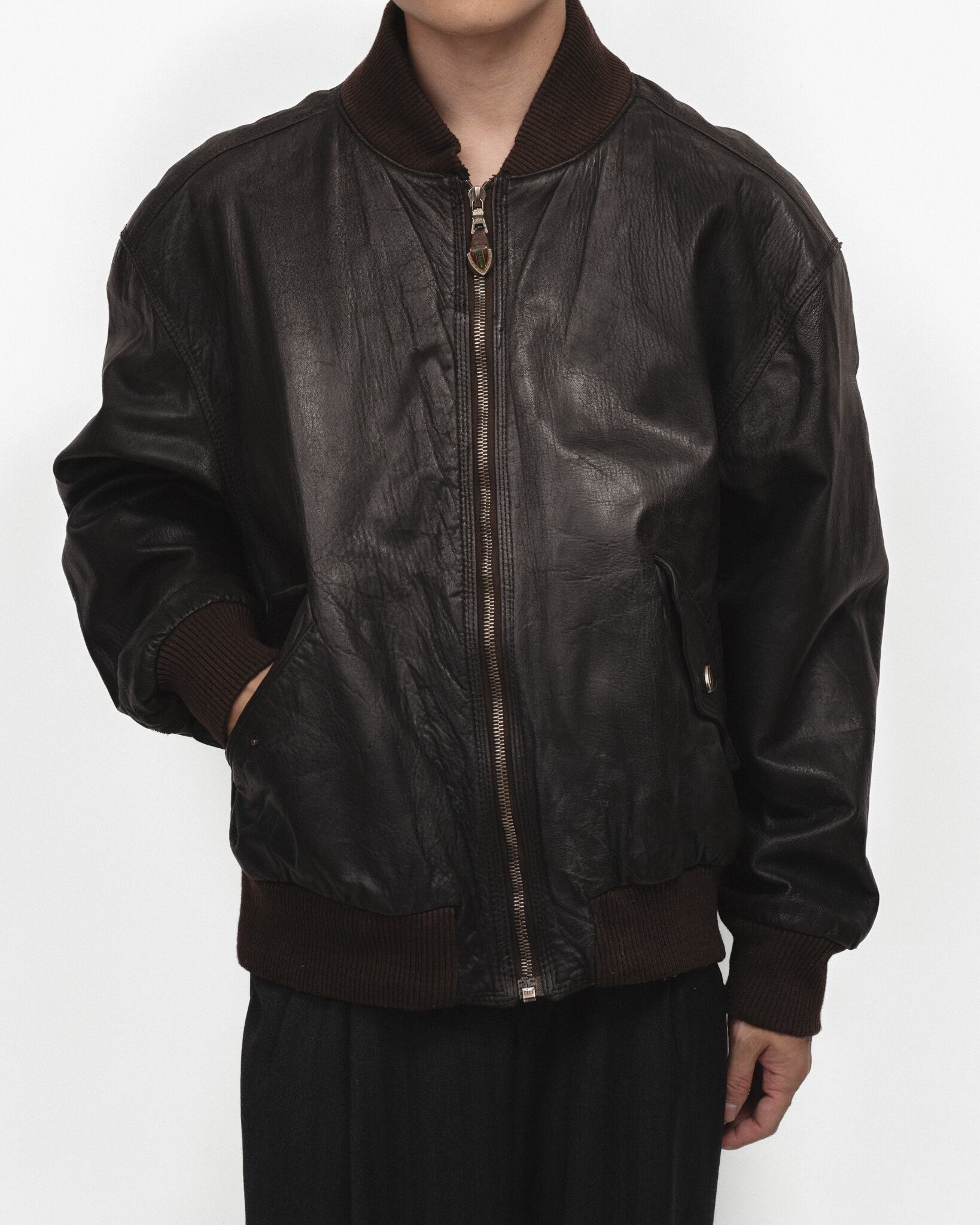 Vintage 「HUGO BOSS」Cow Leather Bomber L 1980's] 