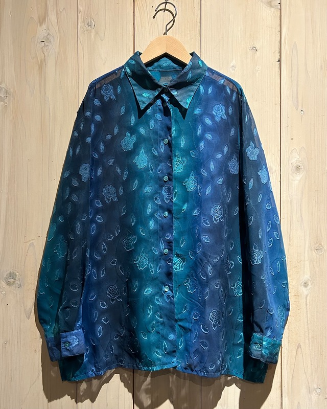 【a.k.a.C.a.k.a vintage】Beautiful Gradation Flower Pattern Vintage Loose Sheer Shirt