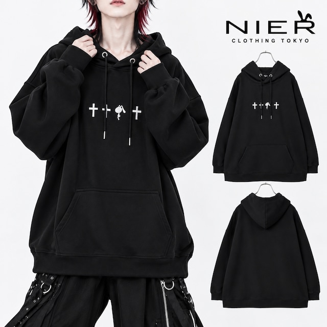 《新作早い者勝ち60%OFF》CROSS刺繍DESIGN BIG BLACK PARKA