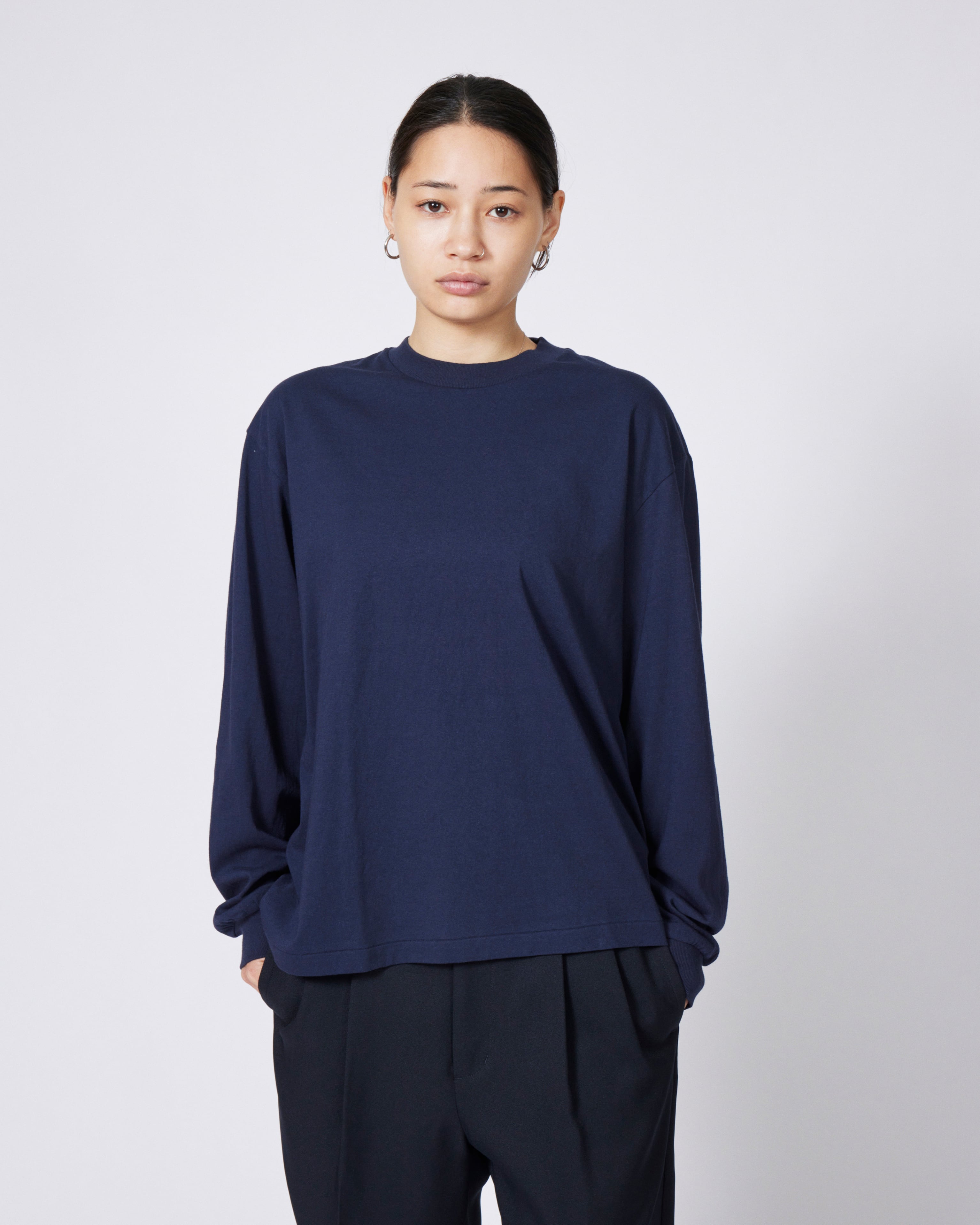 everyone american cotton long sleeve tee shirt (NAVY) | everyone