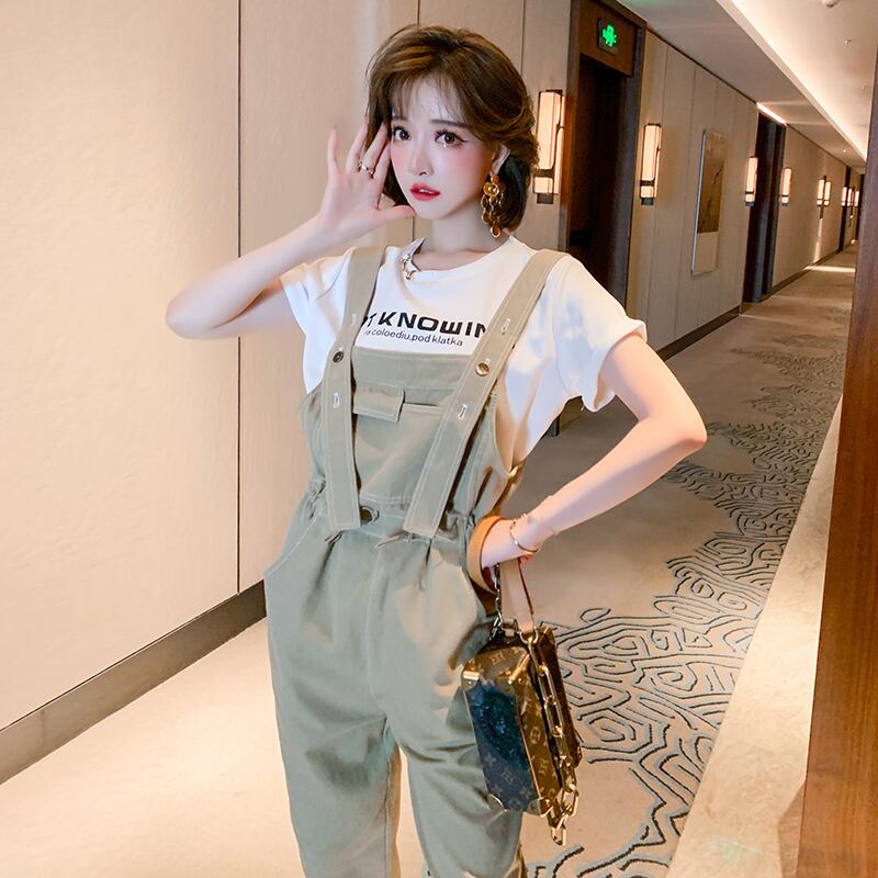 プリントラウンドネックTシャツ ルーズオーバーオール スプリングサマー 春物 夏物 Oネック MIUCO60595354834