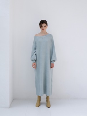 asymmetry volume knit onepiece（blue）