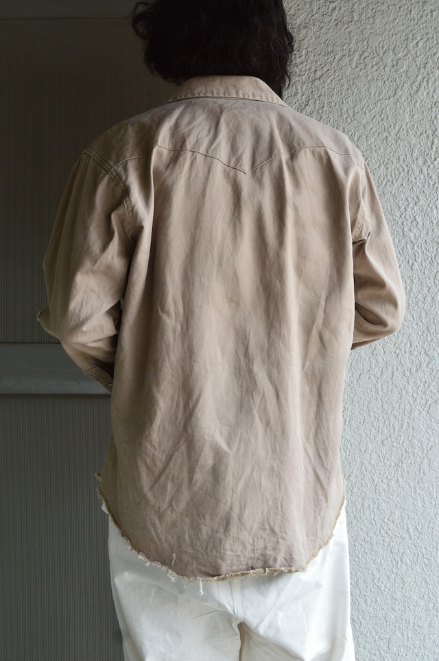 US Wrangler 1990's-00s Heavy Twill Western Snap Work Shirt Hard Vintage Condition Beige L USラングラー 90s ワークシャツ