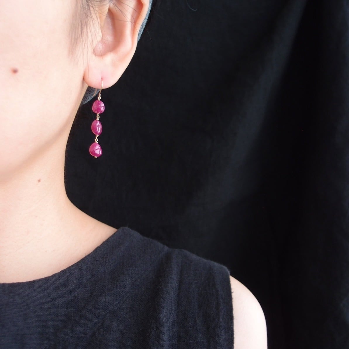 【K10】Ruby Long Earrings/ルビー ロングピアス