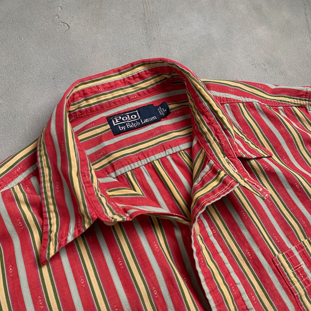 90s RALPH LAUREN ストライプ 長袖 シャツ ラルフローレン レッド L