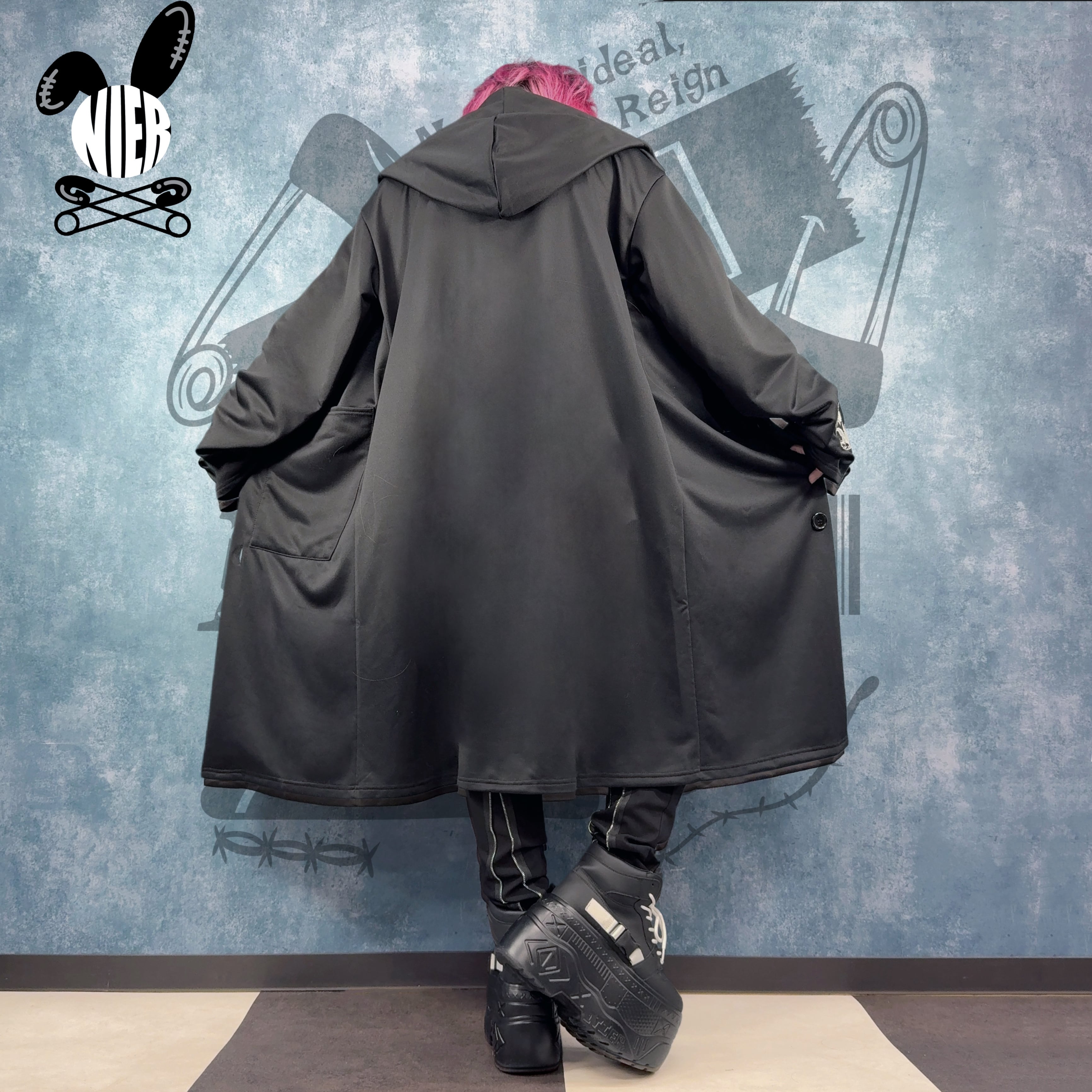春秋用4POCKET軽量BLACK LONG COAT【全刺繍DESIGN】 | NIER CLOTHING