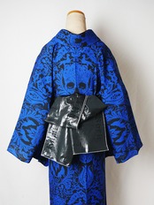 【受注商品】RumiRockセオαゆかた「ドクロ更紗」青×黒　[A765]
