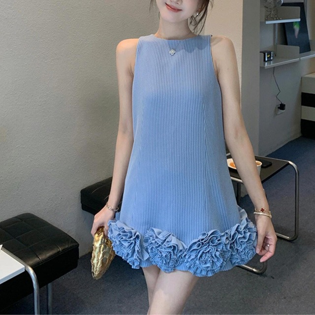 フラワー ノースリーブ ワンピース　　a193