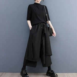 BLACK LAYERED DESIGN WIDE LEG CROPPED PANTS 1color M-8965