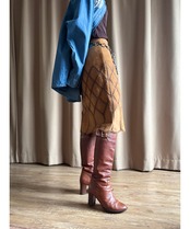 patchwork design pigskin skirt-4530-3