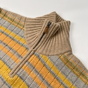 Crocodile クロコダイル チェック柄 ハイネック ハーフジップ ウールニットセーター サイズ L /メンズ/マルチ系