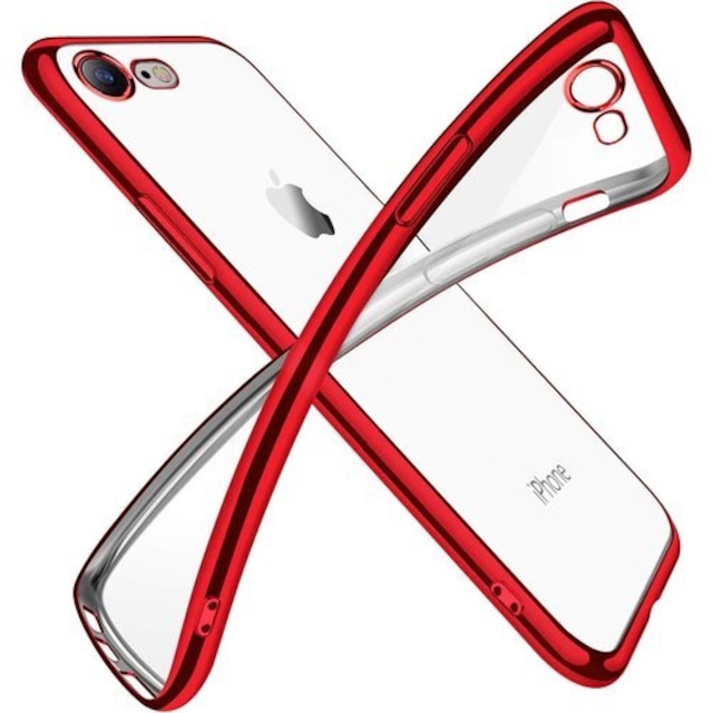 対応 iPhone SE3/SE/8/7 用ケース クリア 透明 tpu シリコン メッキ加工 スリム 薄型 4.7インチ スマホケース 耐衝撃 黄変防止 一体型 人気 携帯カバー レッド 33