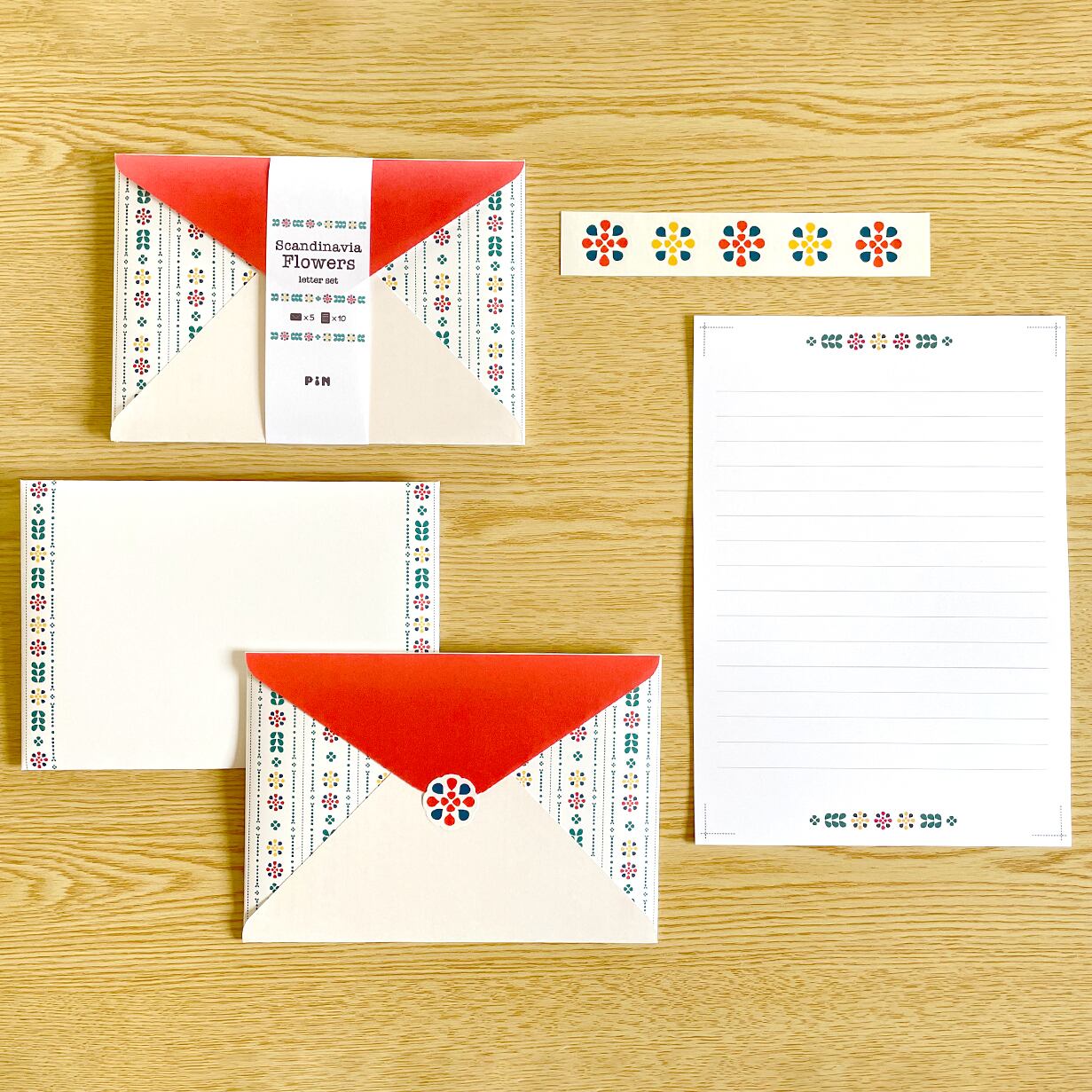 北欧フラワーのレターセット（シール付き）洋2封筒 A5便箋 手紙 お礼状