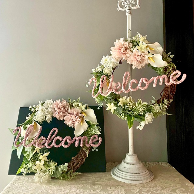 【名入れ】恋するリース／雅－MIYABI－【グリーンを添えたフラワーリース】毛糸は12色から選べる