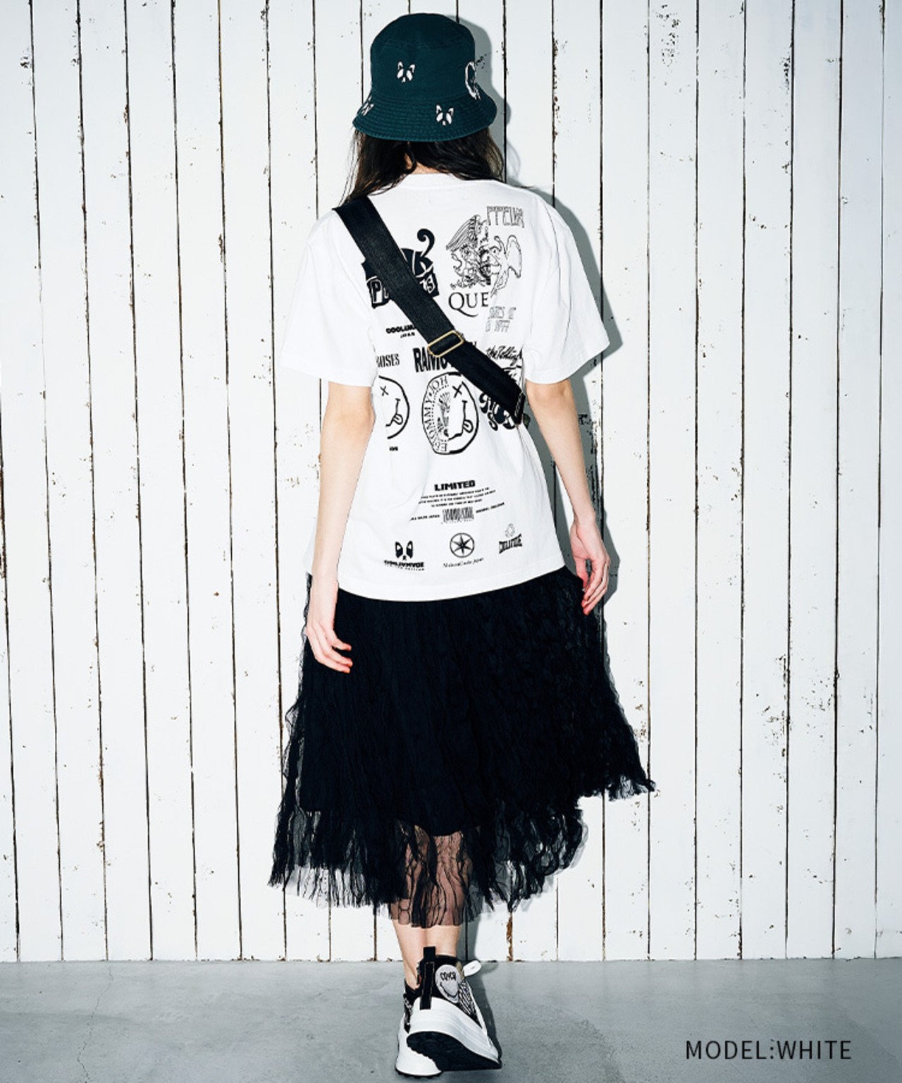 ギャザーロゴプリントルーズTシャツ (WHITE)　CQ-46067