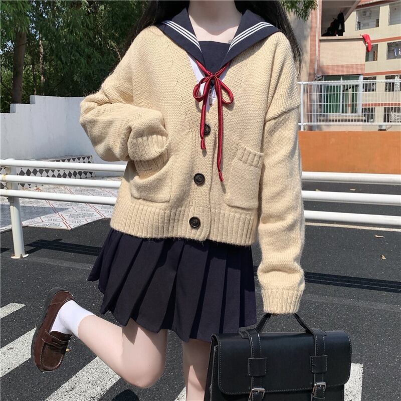 スタンダードVネックセーター オータムウィンタールーズショートカーディガンジャケット レトロ 秋物 冬物 萌量不足85062816554