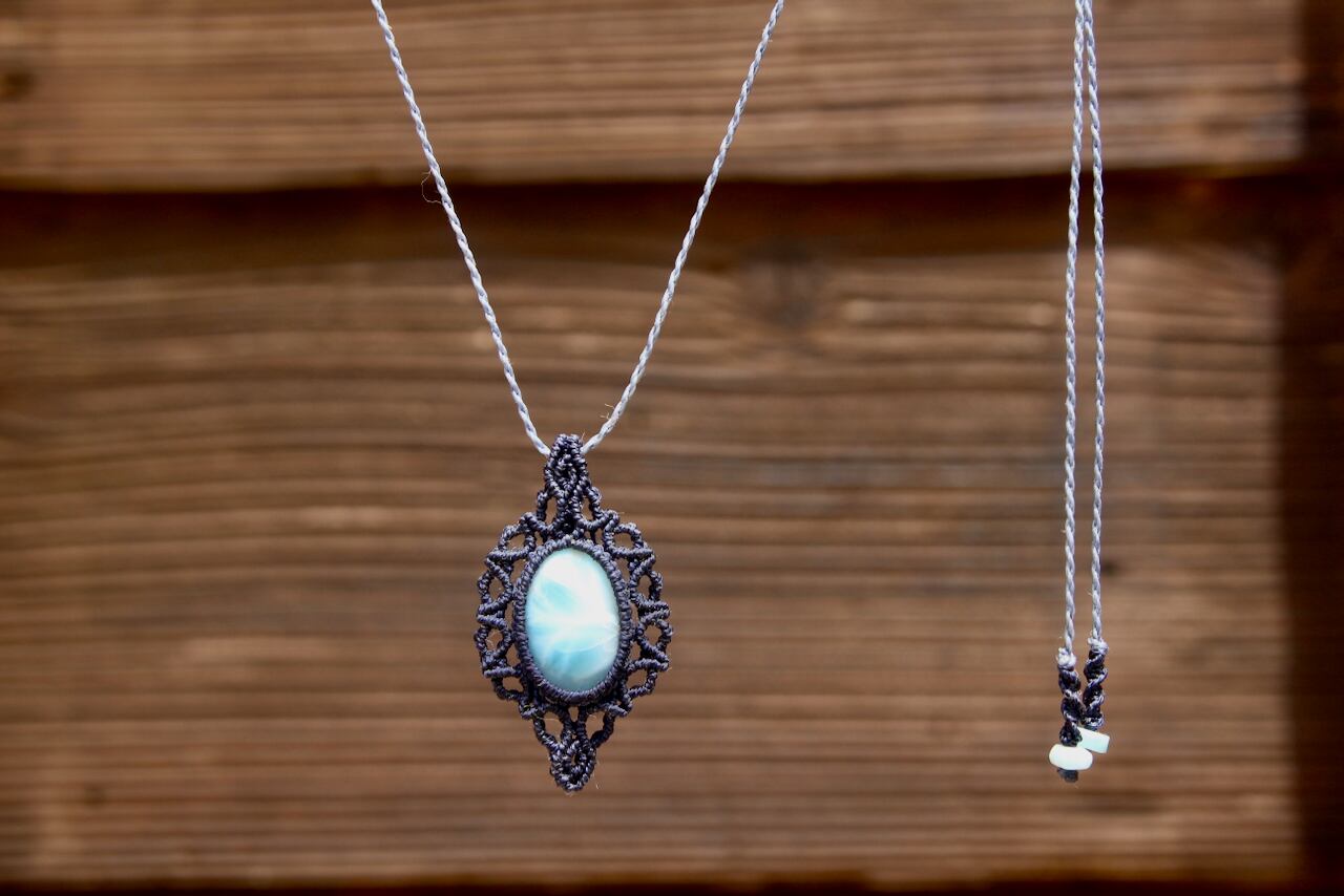 Larimar micro macrame pendant