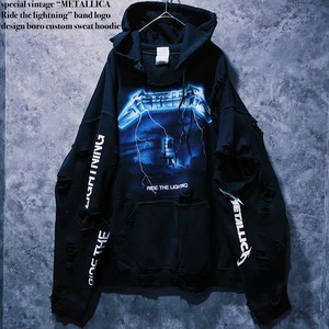 【doppio】special vintage “METALLICA Ride the lightning” band logo design boro custom sweat hoodie